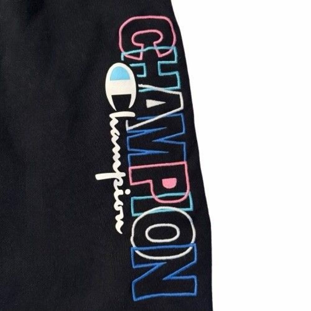 Champion Mens Medium Black Athletic Shorts Logo Graphic Gym Raw Hem Casual - Picture 2 of 5
